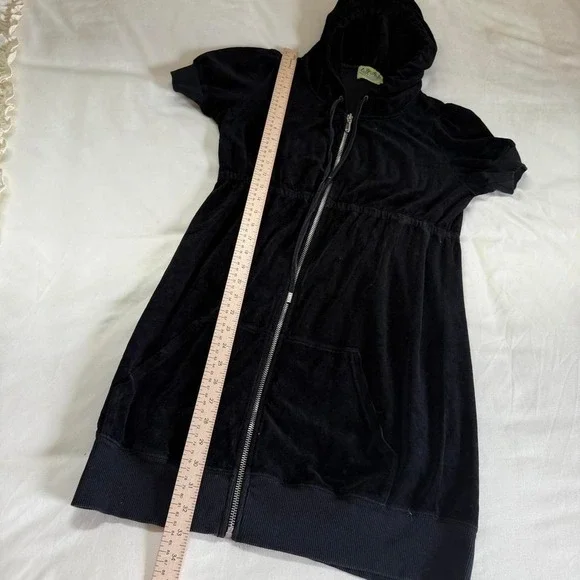 Y2K black velour zip hoodie dress Juicy Couture size large - Picture 4 of 6